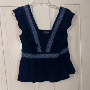 Lands' End Women's Jersey Ruffle Peplum Top Medium Petite Mosaic Festival Summer